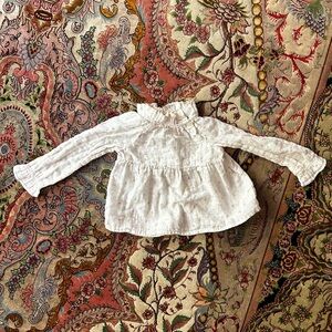 Bonpoint 100% Cotton Ruffle Neck Blouse Toddler Top Size 18 Months